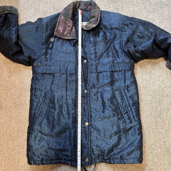 Vtg Current Seen Nylon‎ Blend Blue Iridescent Coat Jacket Snap Lined 80s Winter - Picture 12 of 12